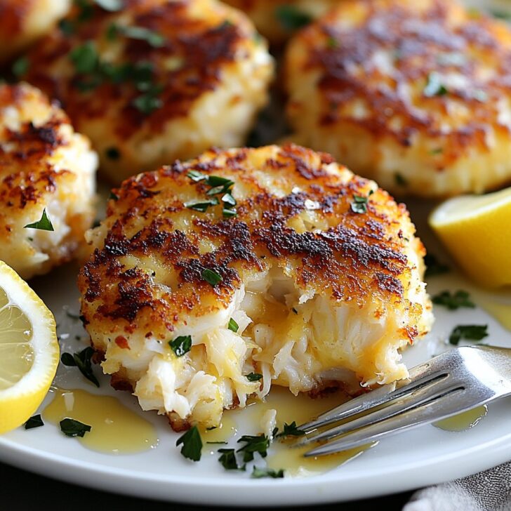 Golden Cheddar Crab Cakes with Zesty Lemon Butter Drizzle