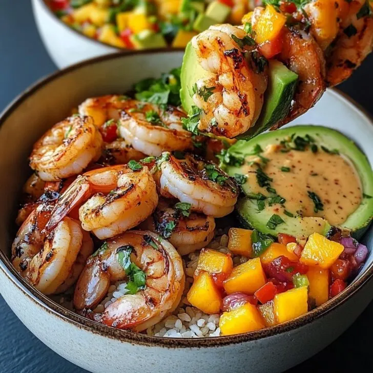 Shrimp and Avocado Bowls with Mango Salsa & Lime-Chili Sauce