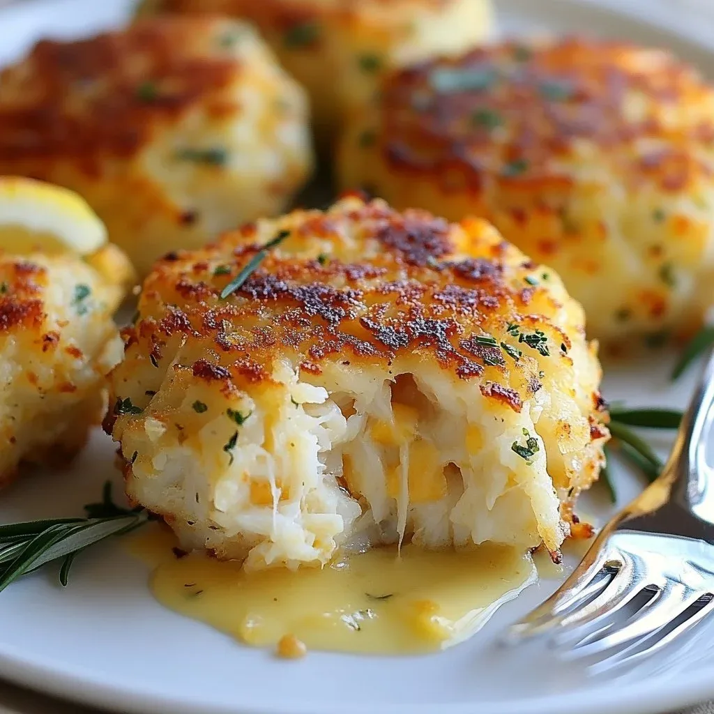 Golden Cheddar Crab Cakes with Zesty Lemon Butter Drizzle