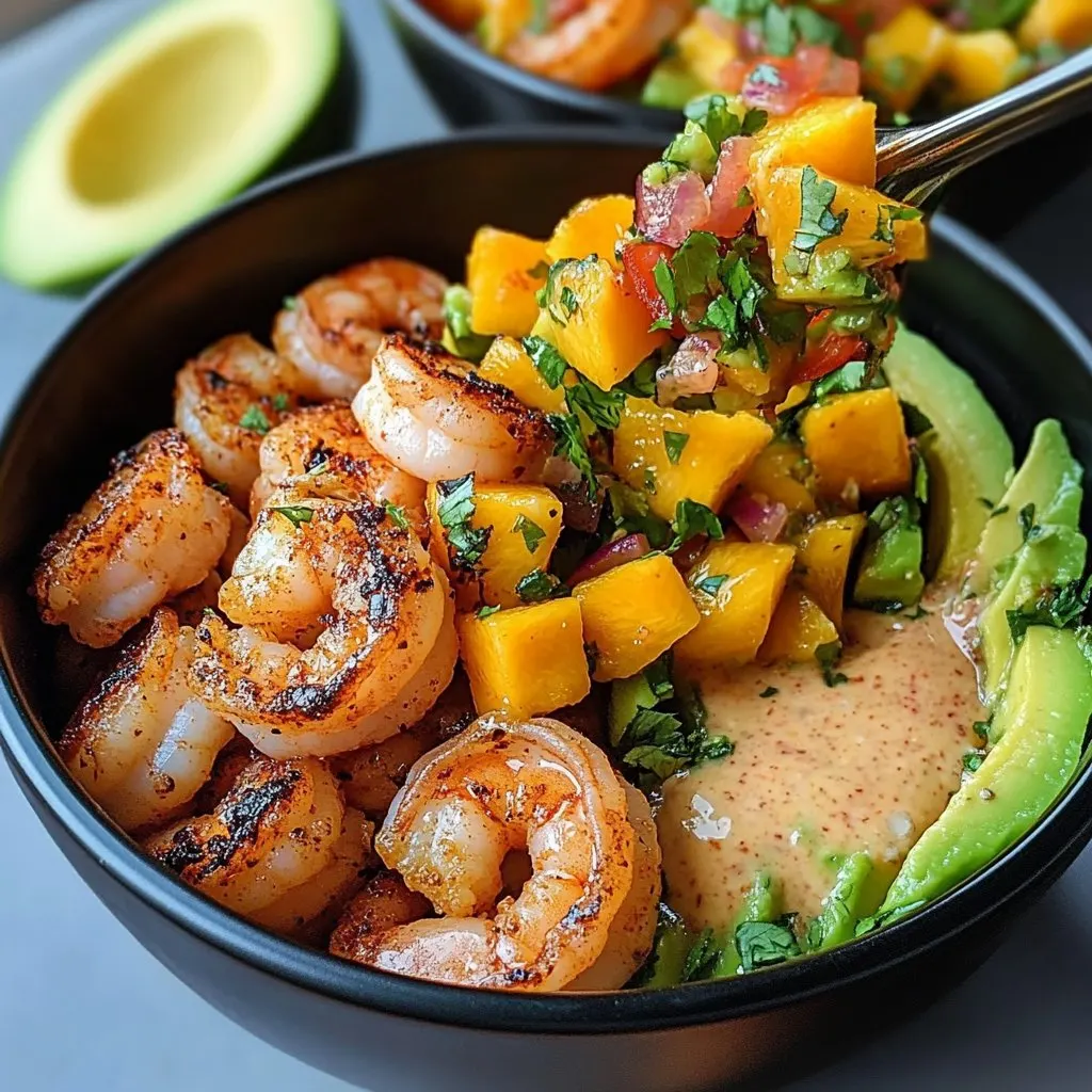 Shrimp and Avocado Bowls with Mango Salsa & Lime-Chili Sauce