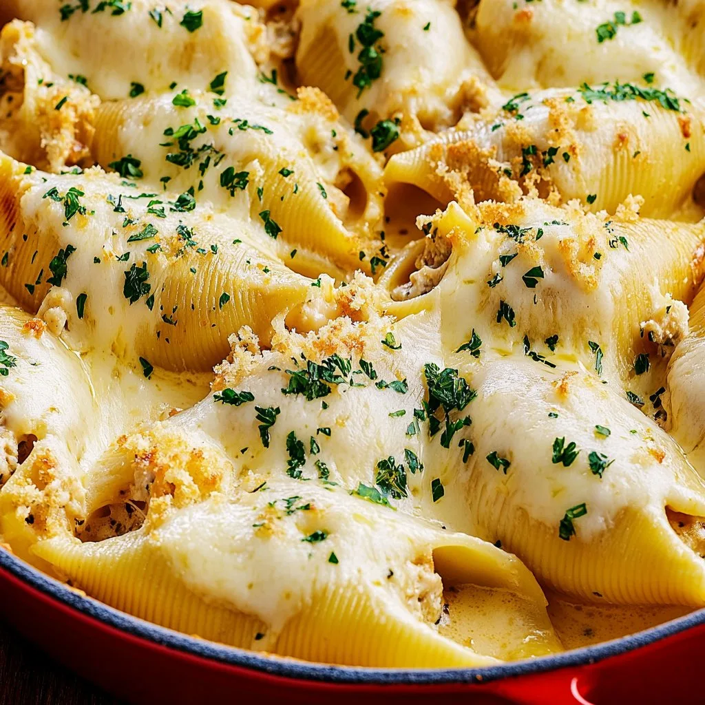 Garlic Butter Chicken Alfredo Stuffed Shells