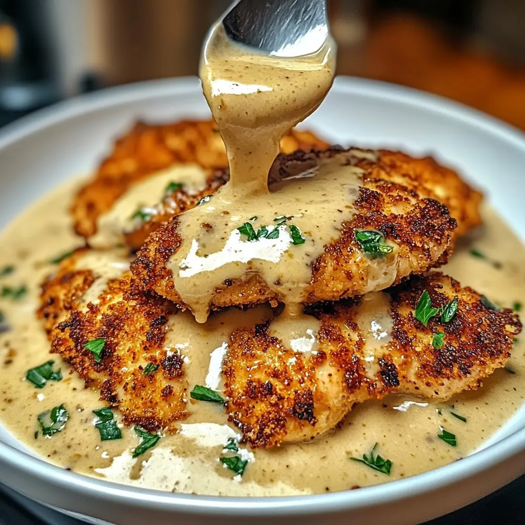 Parmesan Crusted Chicken with Creamy Garlic Sauce