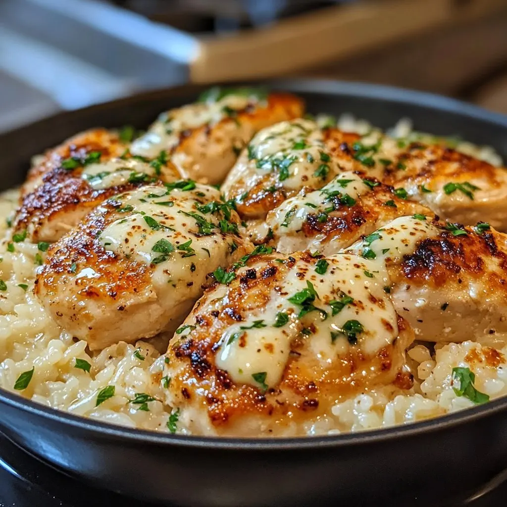 One-Pan Creamy Parmesan Chicken & Rice Recipe One-Pan Creamy Parmesan Chicken & Rice Recipe