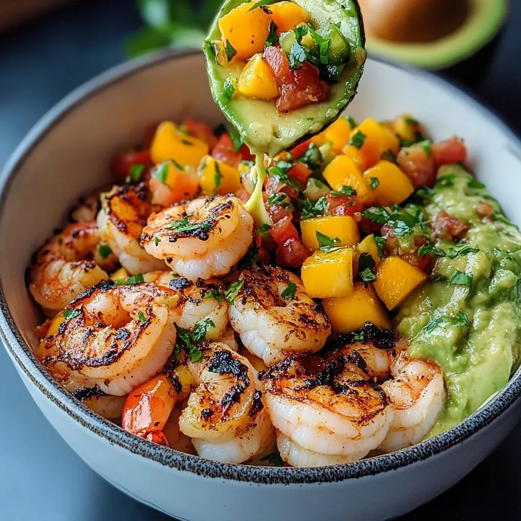 Shrimp and Avocado Bowls with Mango Salsa & Lime-Chili Sauce Shrimp and Avocado Bowls with Mango Salsa & Lime-Chili Sauce