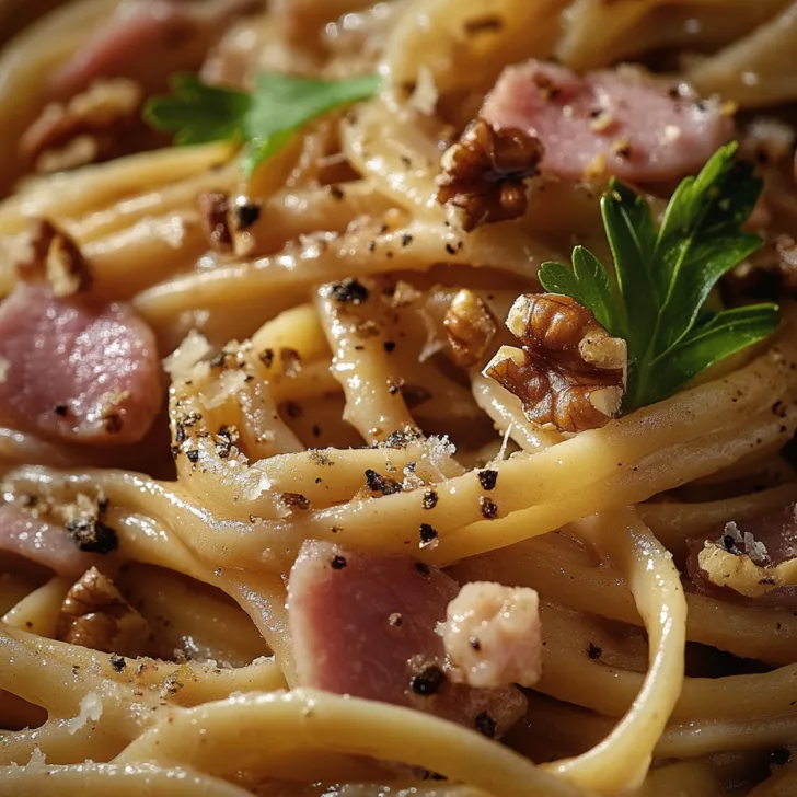 Walnut and Roasted Ham Linguine