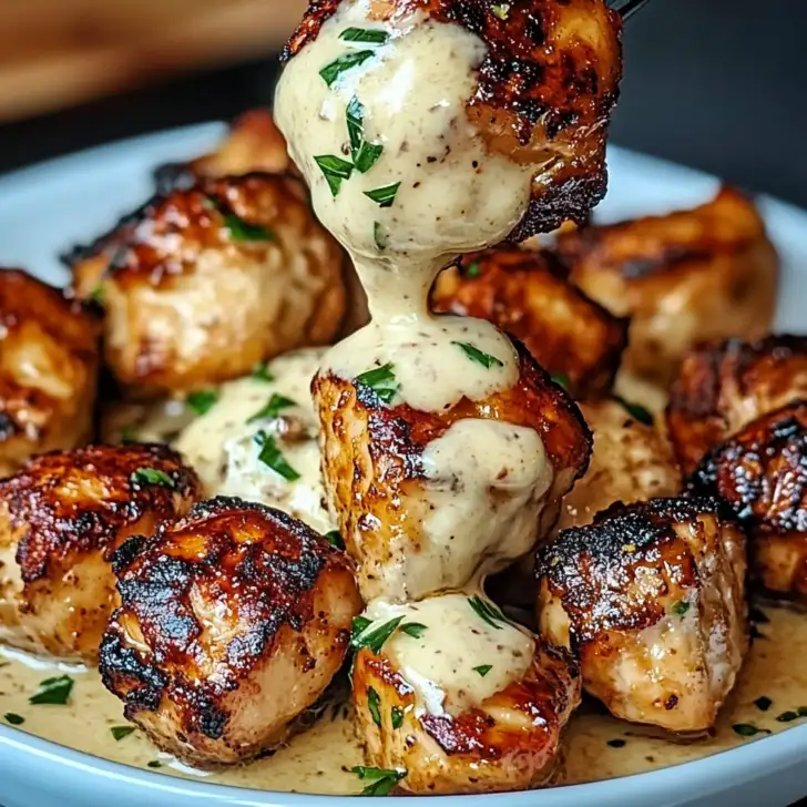 Grilled Chicken Bites with Creamy Garlic Sauce