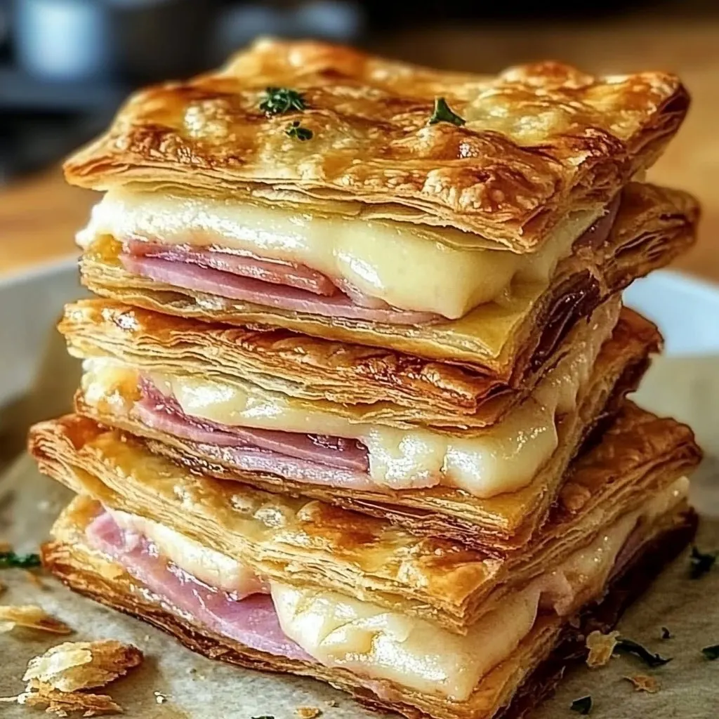 Crispy Ham and Cheese Puff Pastry Squares