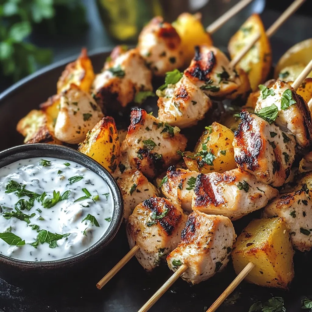Tzatziki Chicken Skewers and Crispy Herb Feta Fries: A Flavorful, Mediterranean-Inspired Meal