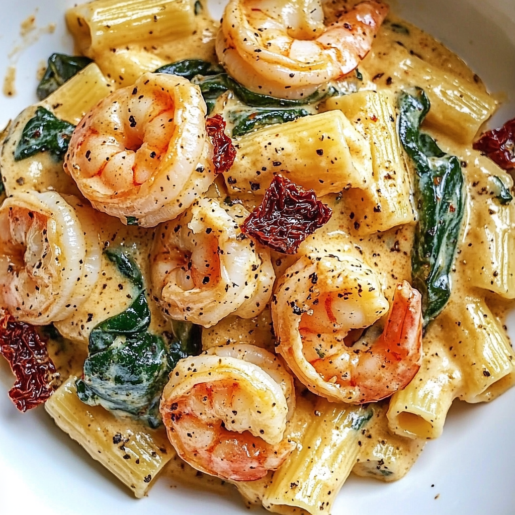 Creamy Sun-Dried Tomato Shrimp with Spinach Pasta
