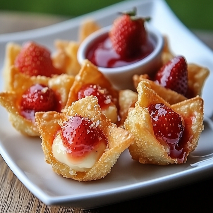 Deep-Fried Strawberry Cheesecake Stuffed Wonton Bites