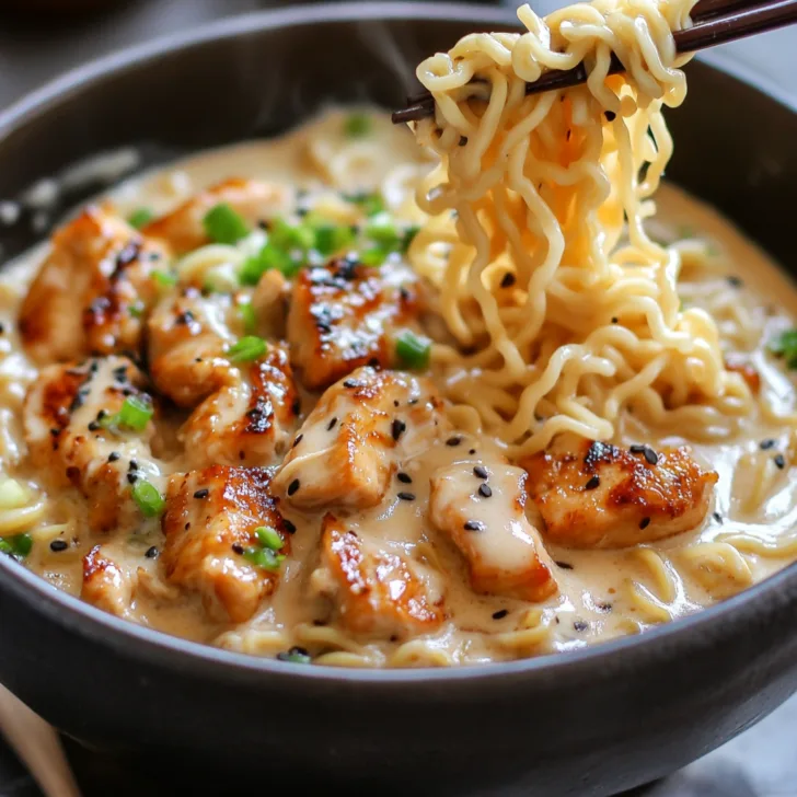 Fiery Chicken Ramen with Creamy Garlic Sauce