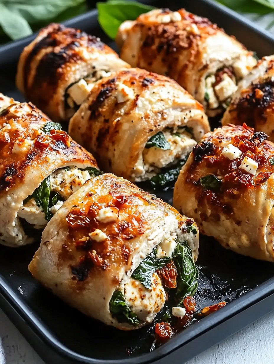 Chicken Rolls with Feta, Spinach & Sun-Dried Tomatoes