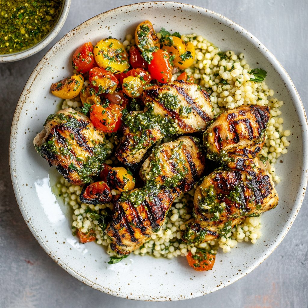 Grilled Chimichurri Chicken with Couscous Summer Salad