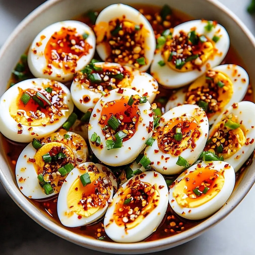 Spicy Chili Garlic Deviled Eggs