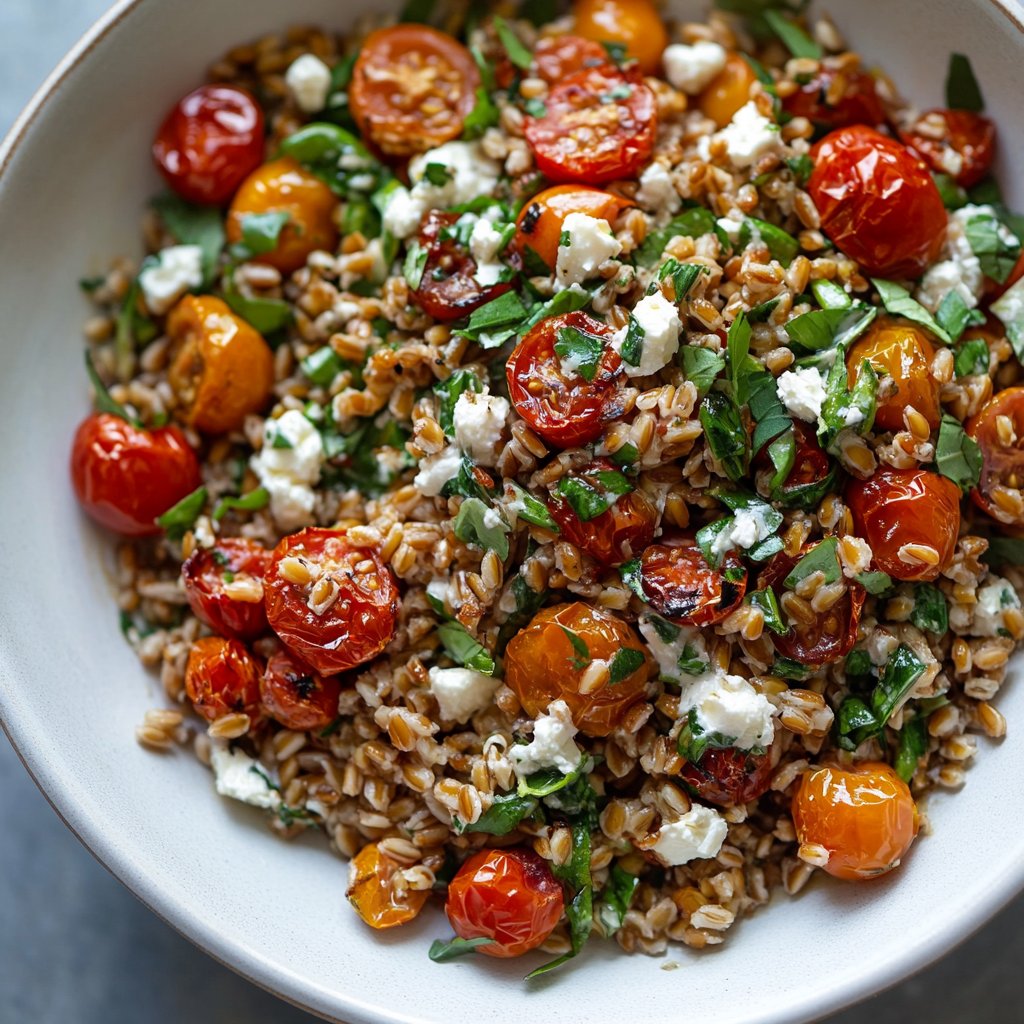 Slow roasted tomato farro summer salad