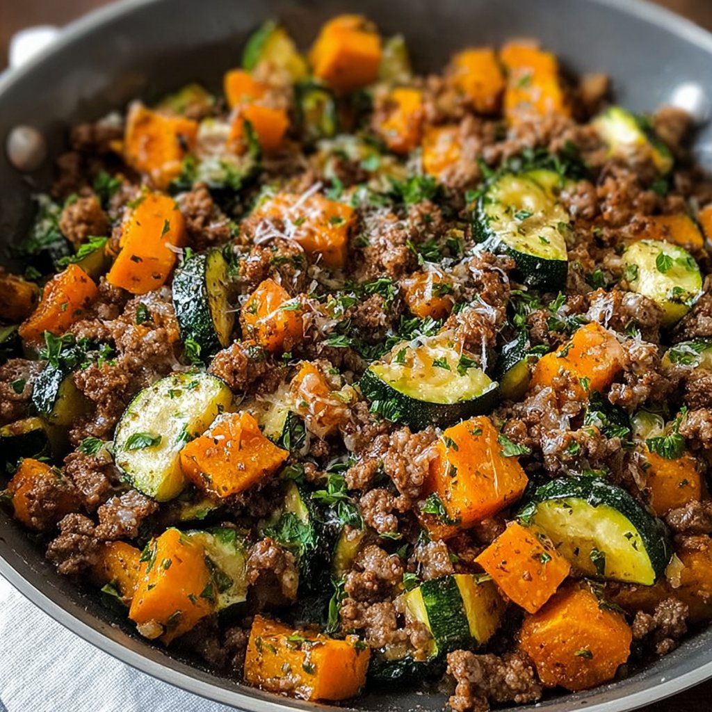 Ground Beef Zucchini Sweet Potato Skillet