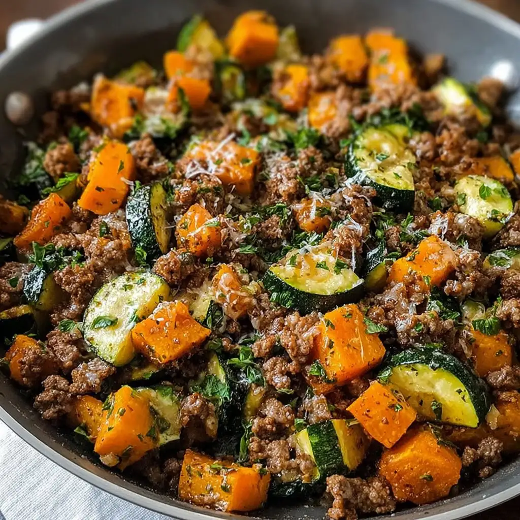 Ground Beef Zucchini Sweet Potato Skillet