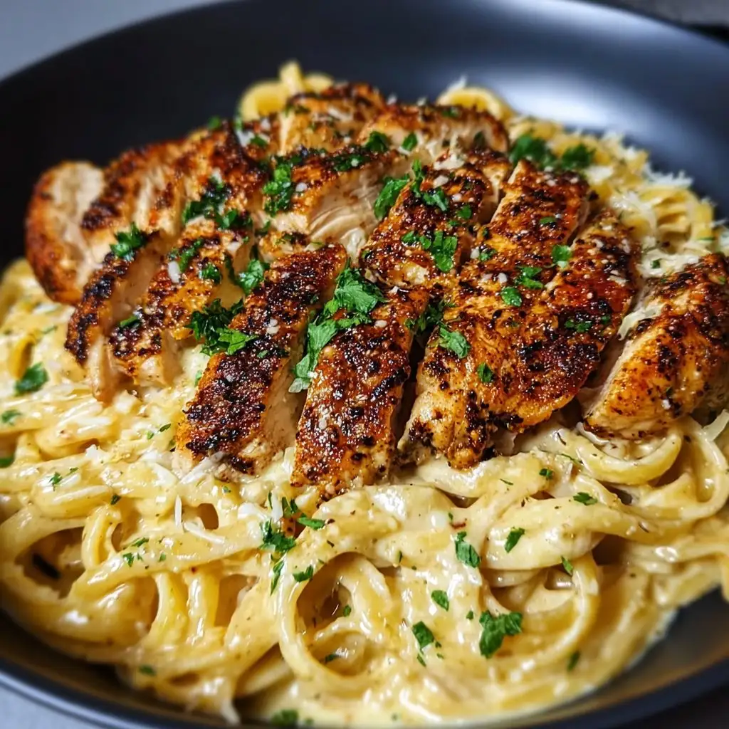 Spicy Cajun Chicken Linguine in Creamy Garlic Parmesan Sauce