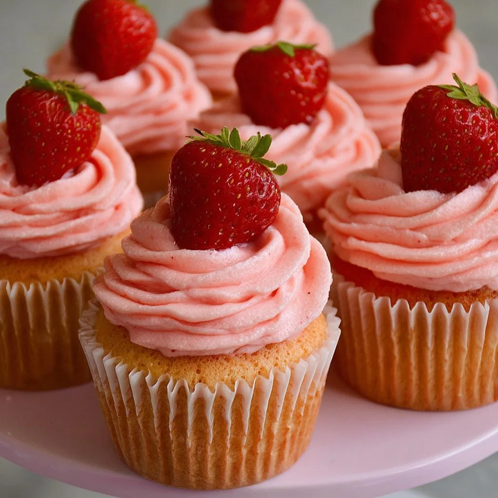 STRAWBERRY CUPCAKES WITH STRAWBERRY BUTTERCREAM