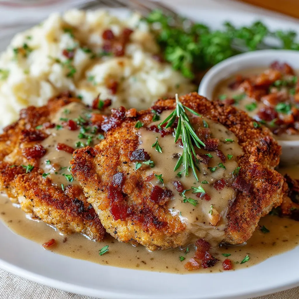 Country Fried Pork Chops with Bacon Gravy