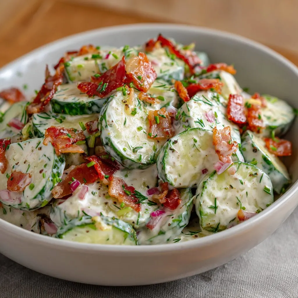 Creamy Cucumber Salad with Bacon and Cheese