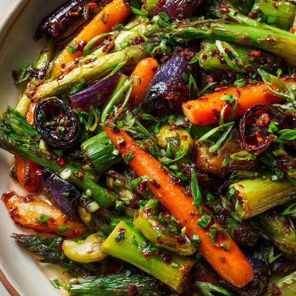 Blistered Vegetables with Scallion Oil