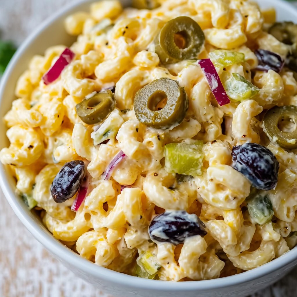 Macaroni Salad with Olives and Pickles