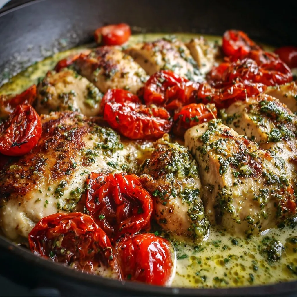 Creamy Pesto Chicken with Roasted Tomatoes: My Go-To Comfort Dinner Creamy Pesto Chicken with Roasted Tomatoes