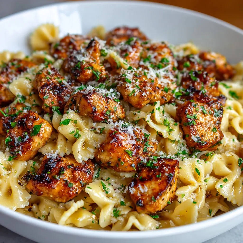 Garlic Butter Chicken Bites with Creamy Parmesan Pasta