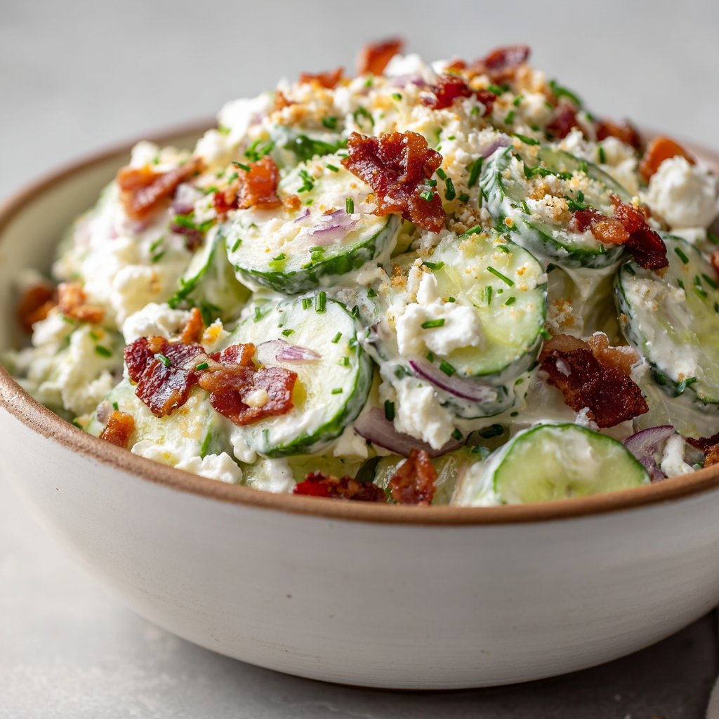 Creamy Cucumber Salad with Bacon and Cheese