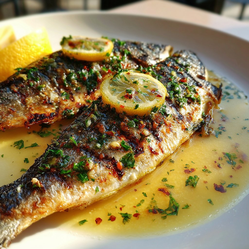 Grilled Branzino with Preserved Lemon Sauce