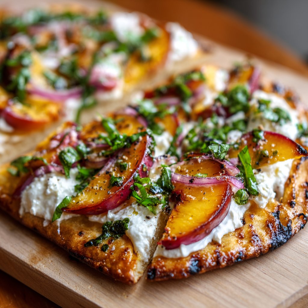 Grilled Peach and Burrata Flatbread: My Go-To Summer Recipe Grilled Peach and Burrata Flatbread