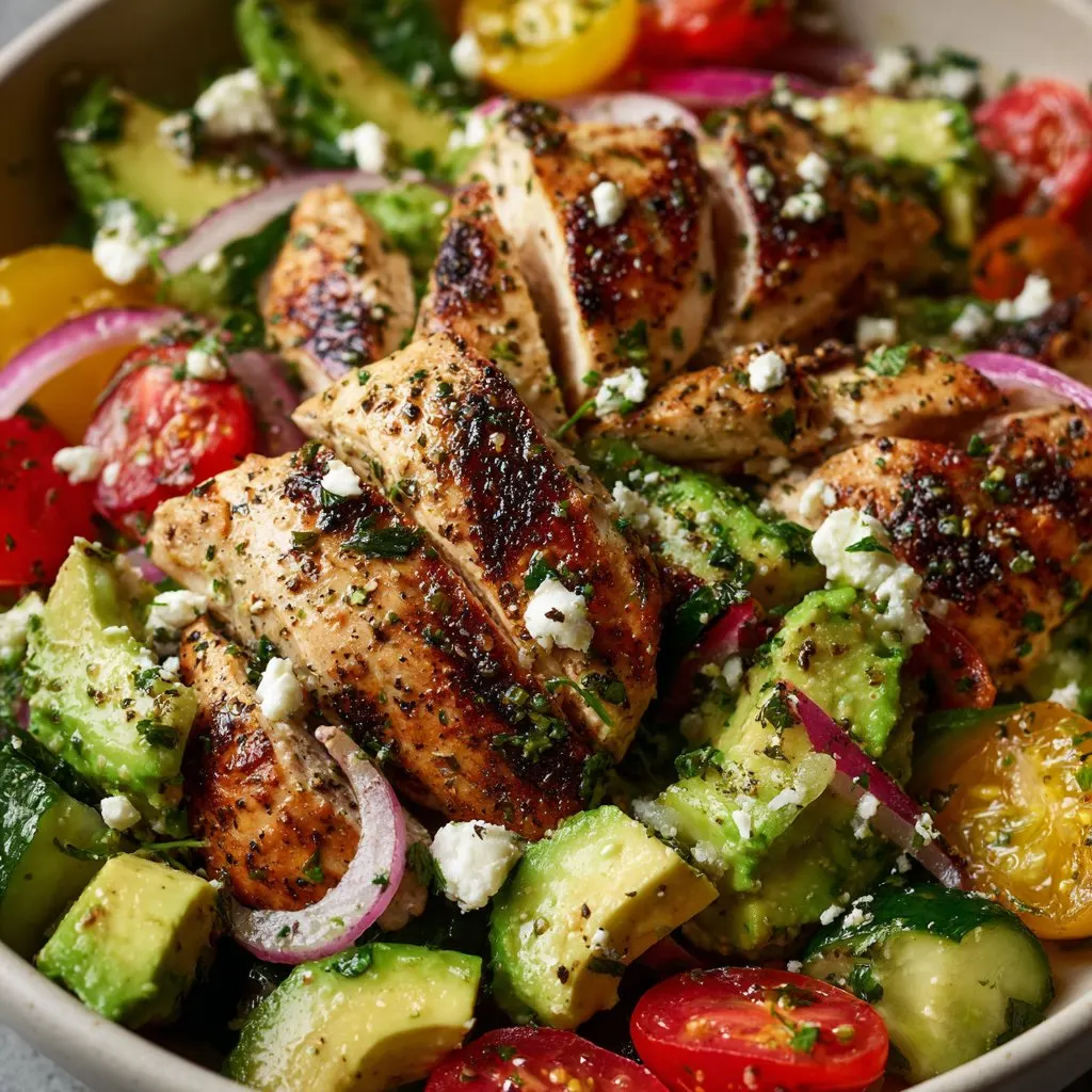 Mediterranean Chicken and Avocado Salad: My Go-To Fresh Fix MEDITERRANEAN CHICKEN AND AVOCADO SALAD