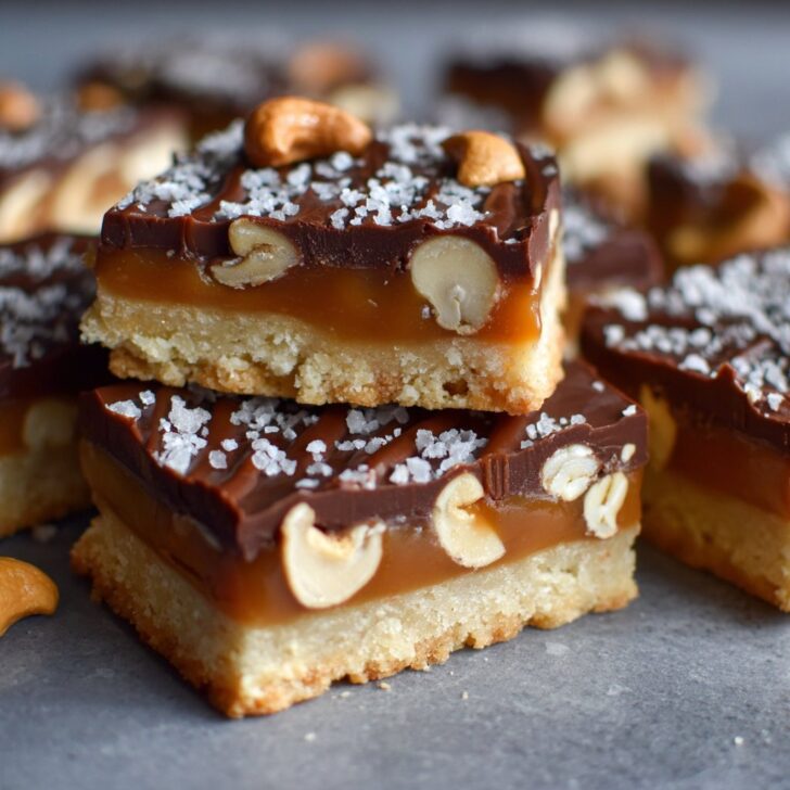 Salted Caramel Cashew Bars with Buttery Shortbread