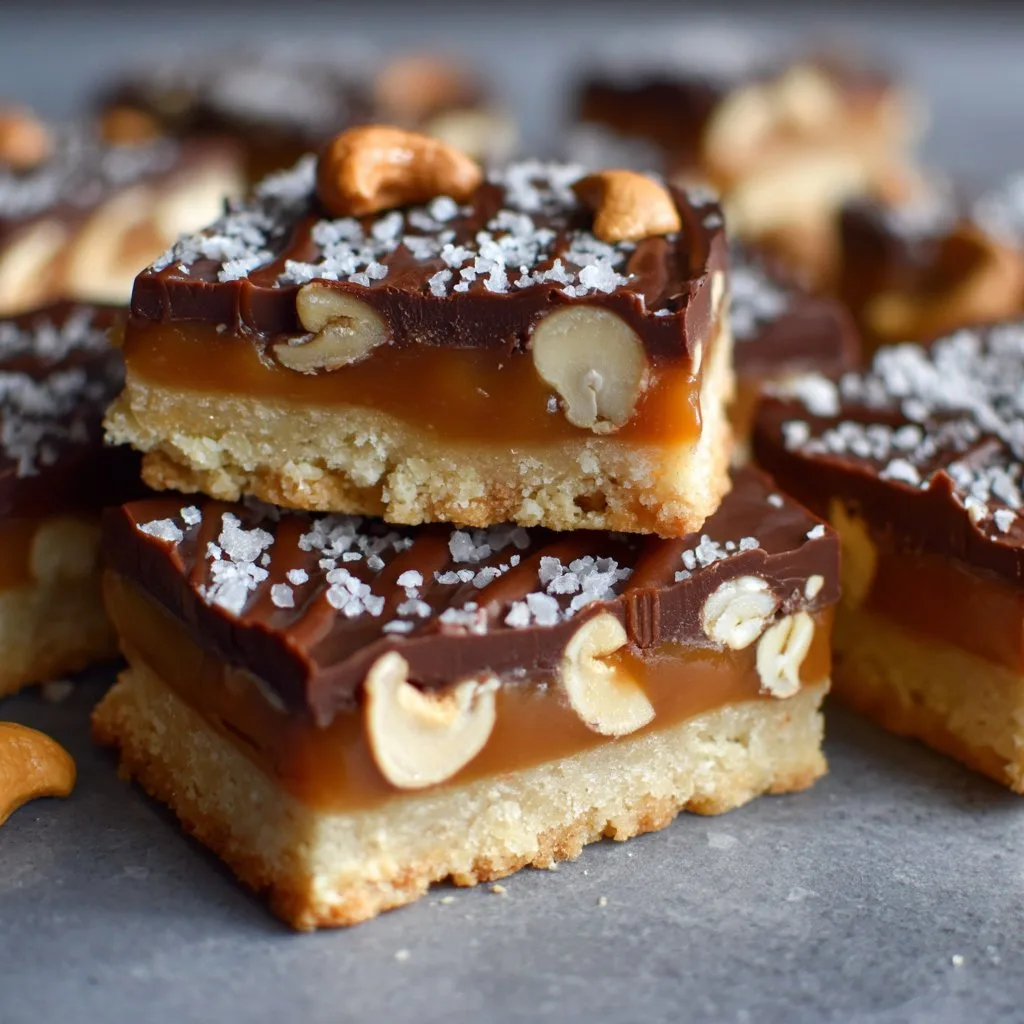 Salted Caramel Cashew Bars with Buttery Shortbread