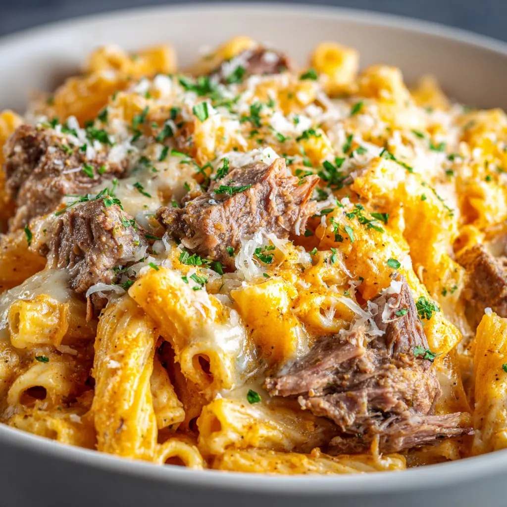 Crockpot Cheesy Ranch Beef Pasta with Tender Chuck Roast