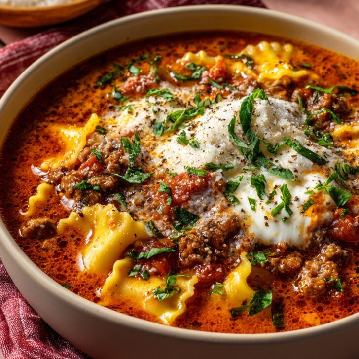 Slow Cooker Lasagna Soup with Rich Tomato Broth