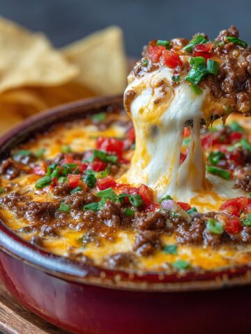 Cheesy Queso Dip with Spicy Ground Beef