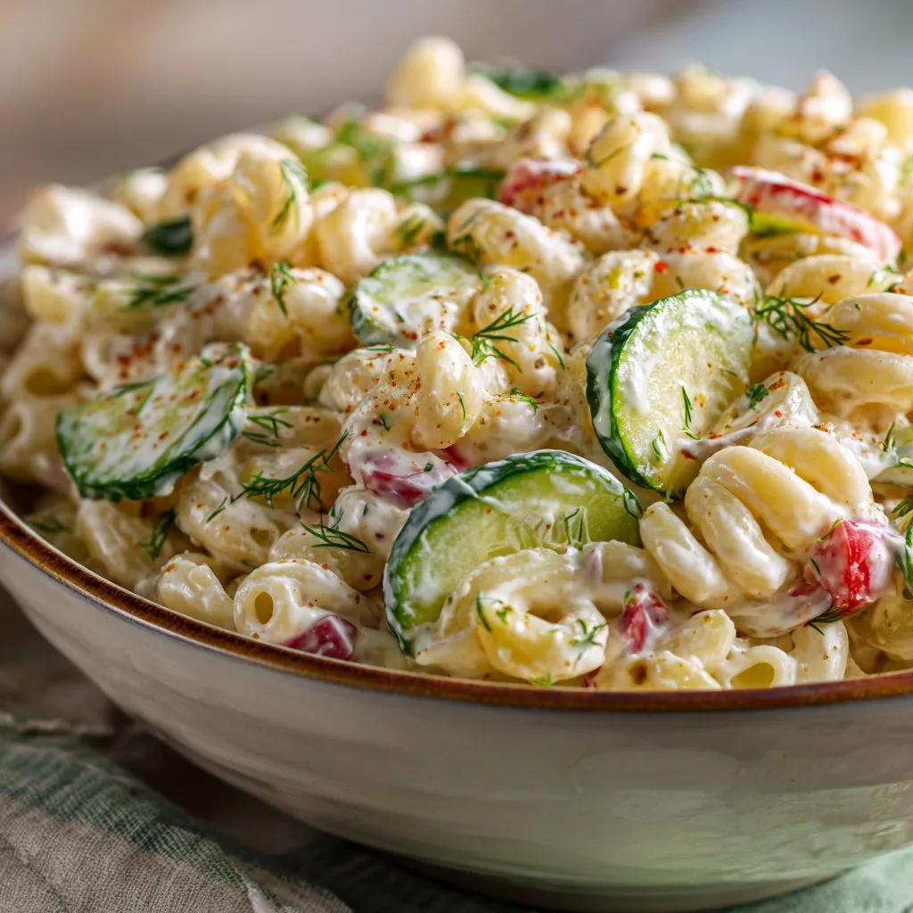 Macaroni Salad with Pickles and Creamy Mayo Dressing