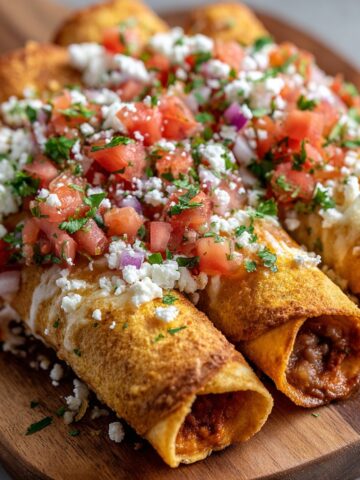 Cheesy Taquitos with Refried Beans and Salsa