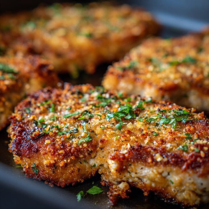 Crispy Bread and Crumbs Pork Chops in Oven
