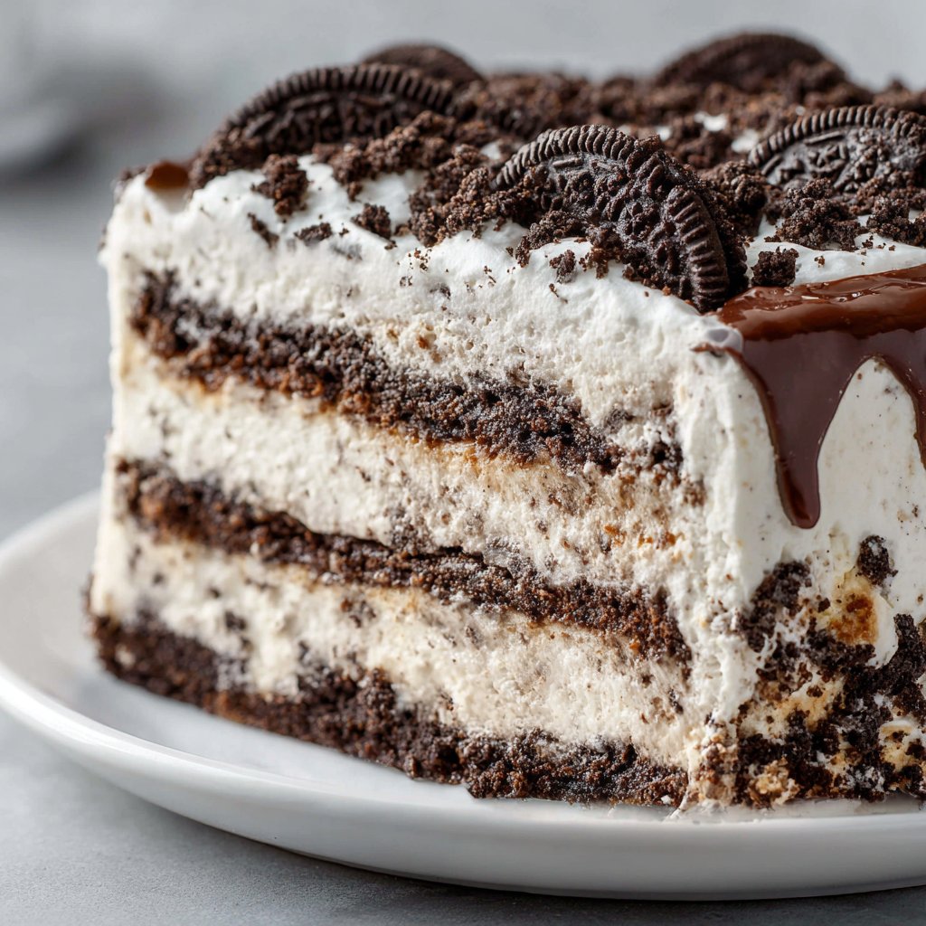 Oreo Ice Cream Cake with Layers of Fudge and Crunch