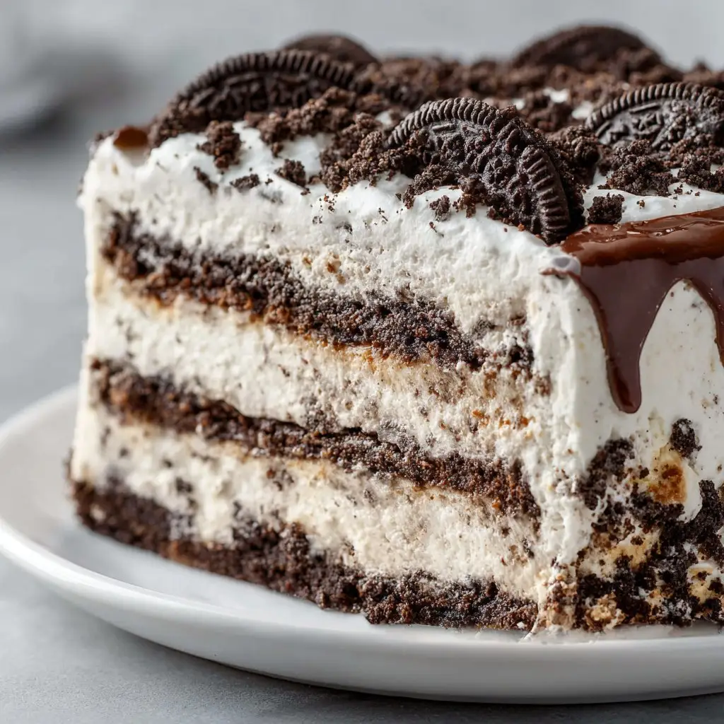 Oreo Ice Cream Cake with Layers of Fudge and Crunch