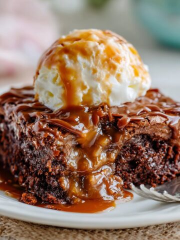 Chocolate Caramel Dump Cake with Gooey Center