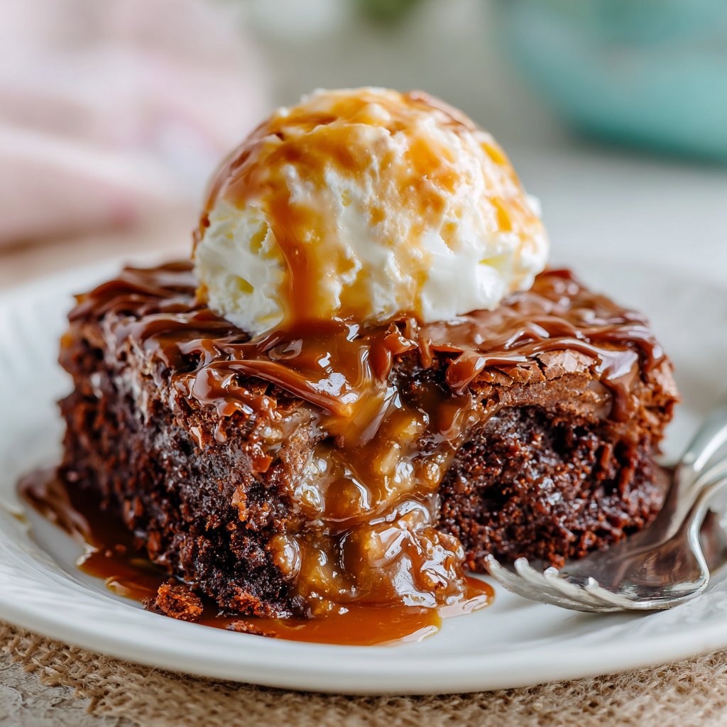 Chocolate Caramel Dump Cake with Gooey Center