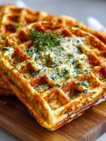 Cheesy Garlic Waffles with Savory Herb Butter
