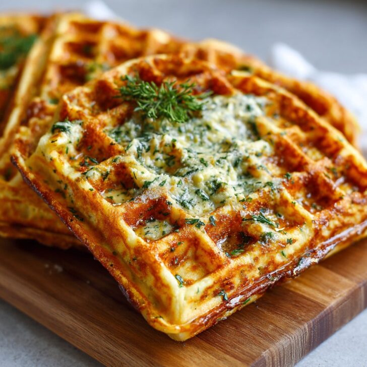 Cheesy Garlic Waffles with Savory Herb Butter