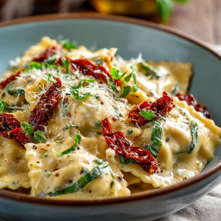 Creamy Tuscan Ravioli with Sun-Dried Tomatoes