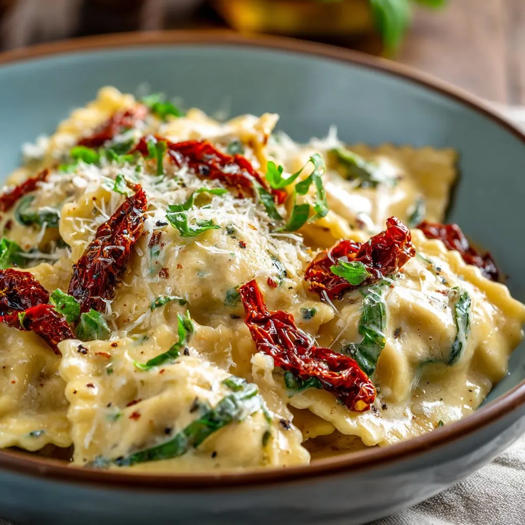 Creamy Tuscan Ravioli with Sun-Dried Tomatoes