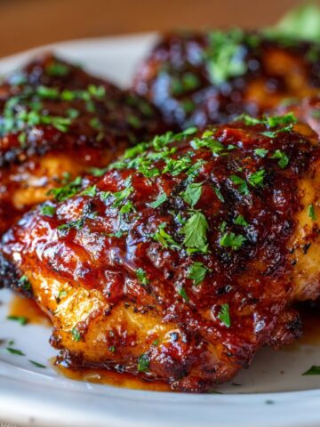 Sweet and Spicy Peach BBQ Chicken Thighs